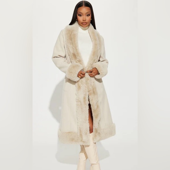 Fashion Nova Jackets & Blazers - Fashion Nova Cream Faux Fur Trench